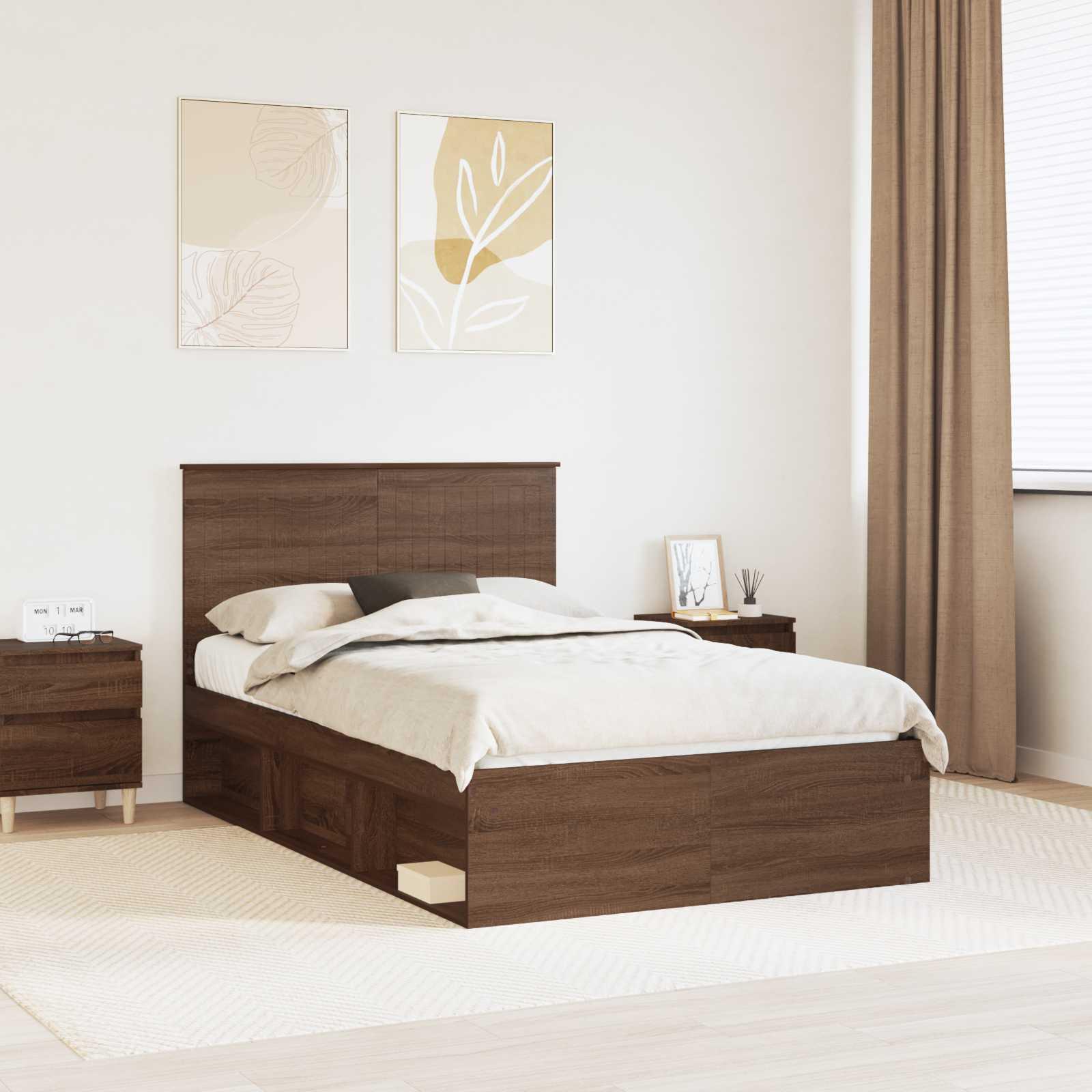 Sengestel med hovedgærde Brun eg 120 x 190 cm Massiv fyrretræ