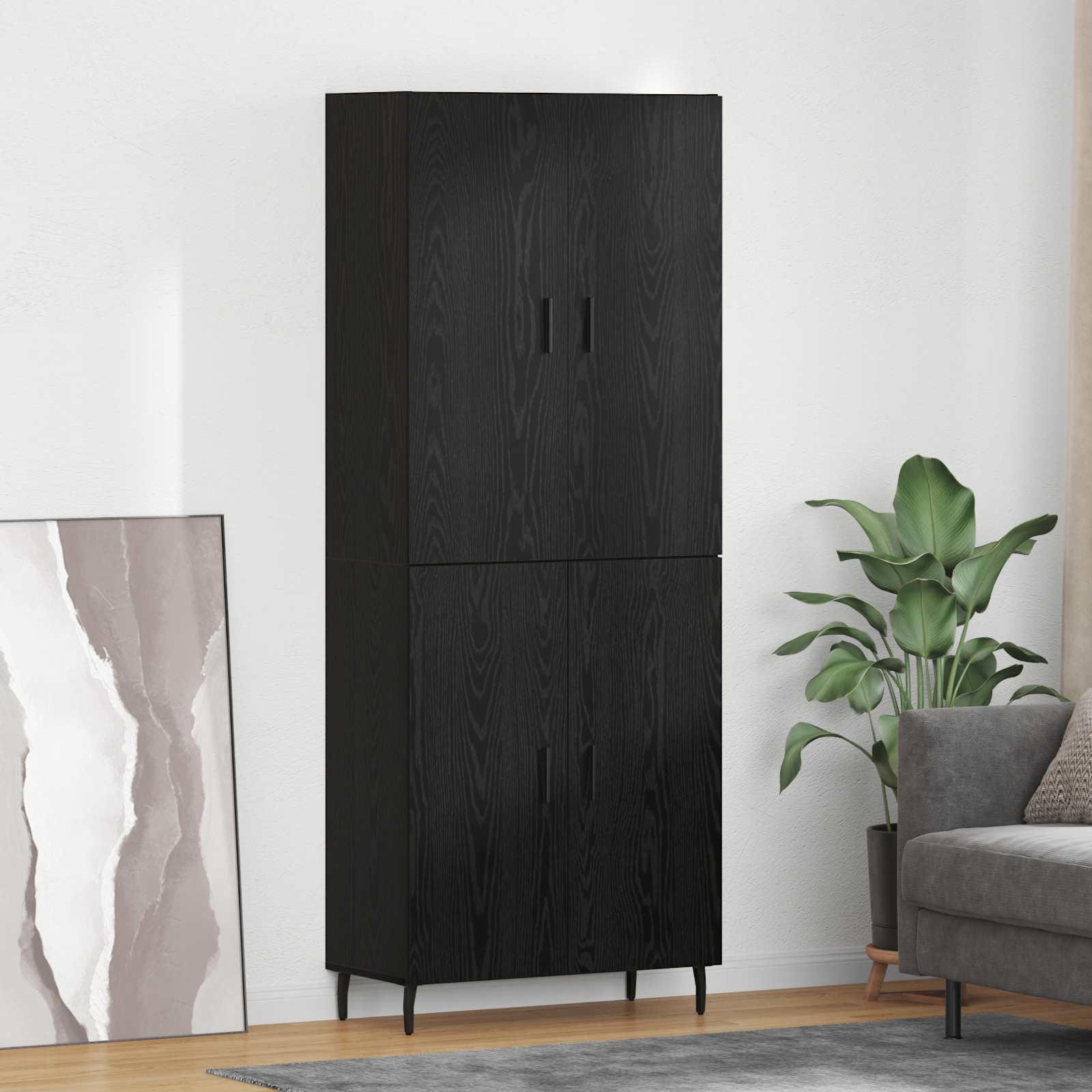 Highboard i sort eg - konstrueret træ og glas, 180 cm (2-delt)