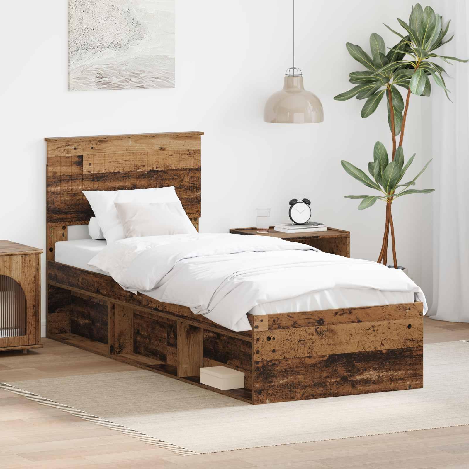 Sengestel Med Hovedgærde Massiv Fyrretræ - Gammelt træ / 75 x 190 cm