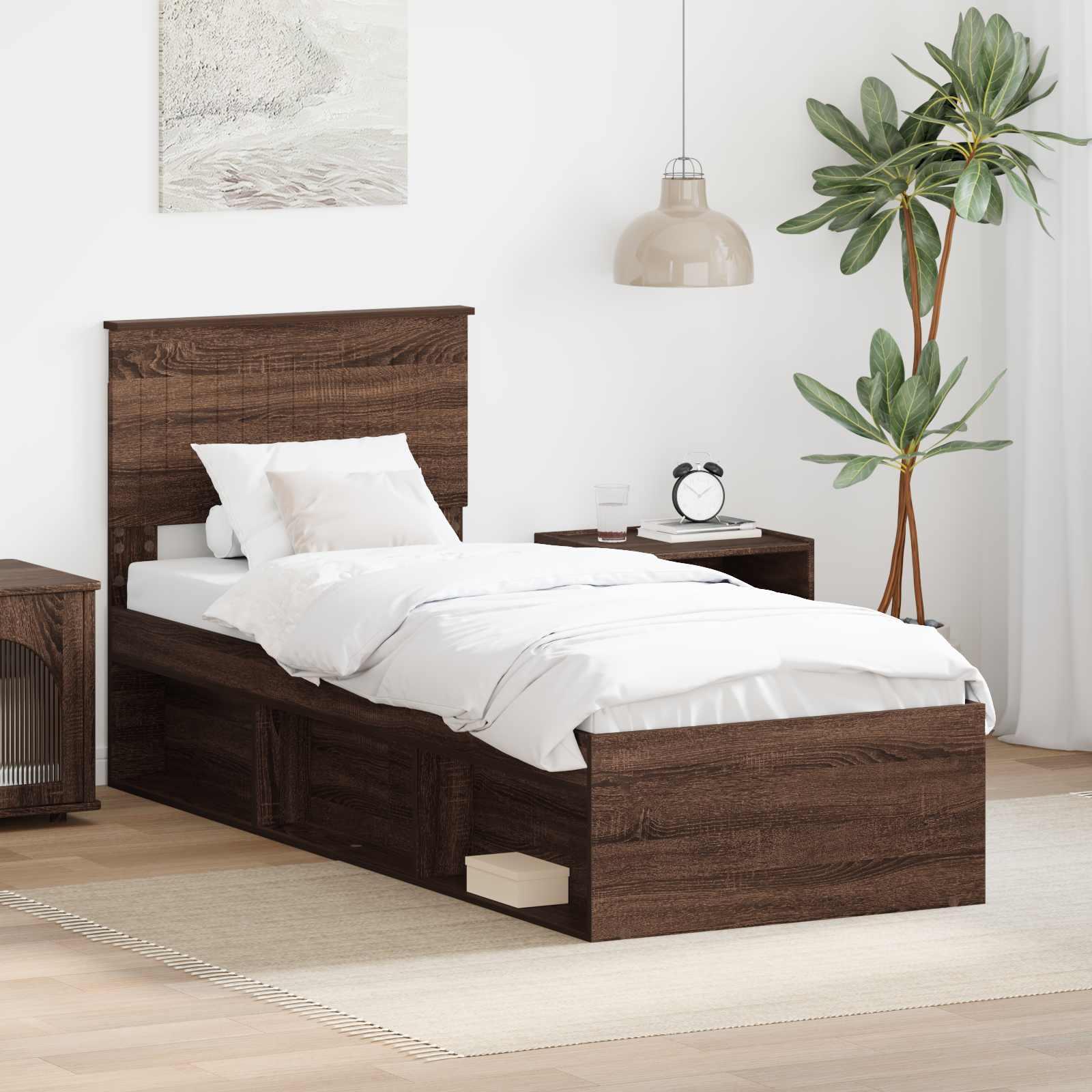 Sengestel Med Hovedgærde Massiv Fyrretræ - Brun eg / 75 x 190 cm
