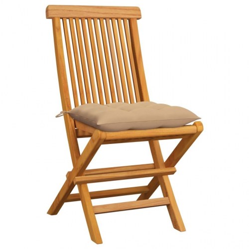 Foldbare havestole i massivt teaktræ med beige hynder - 6 stk.