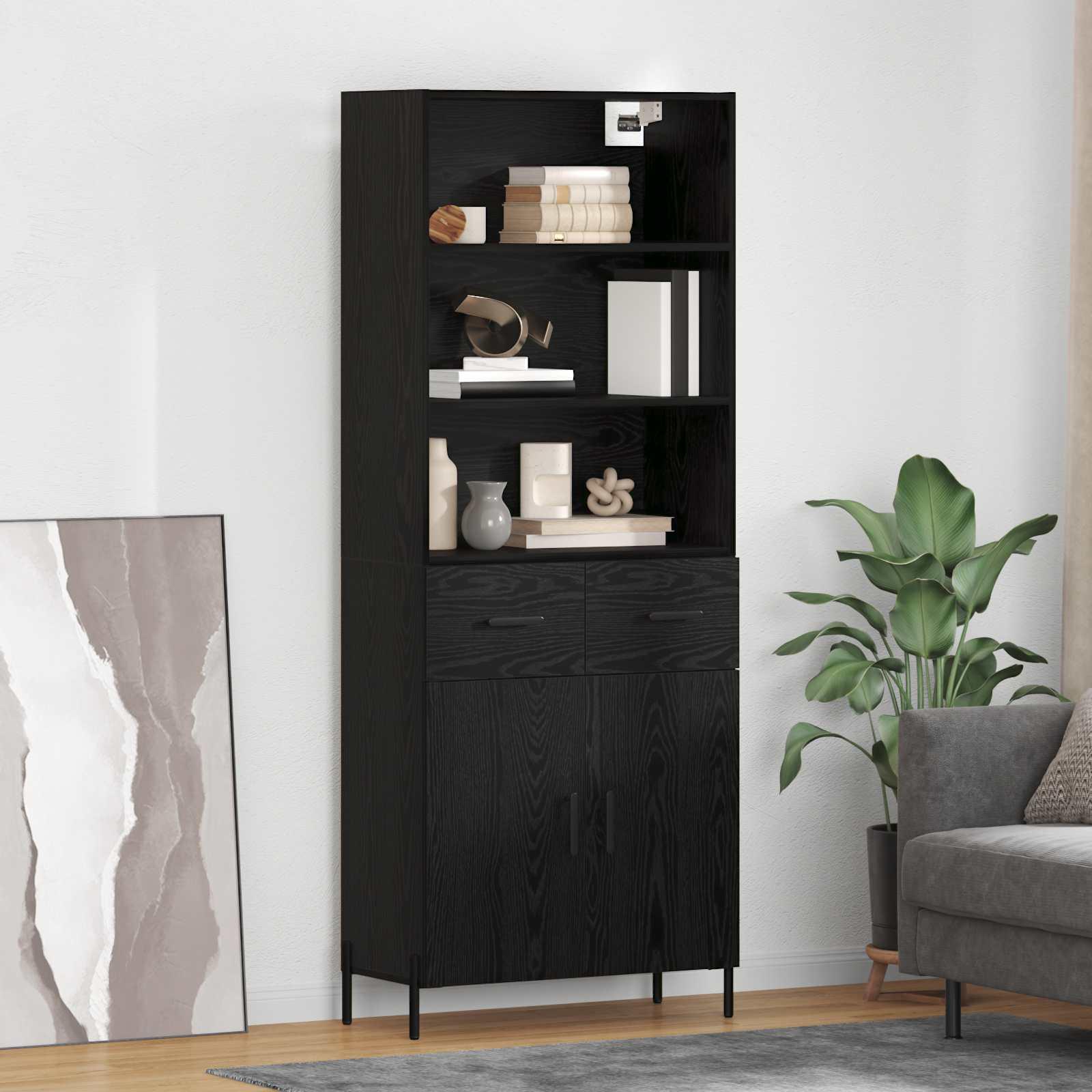 Highboard med skuffe Sort eg 69,5 x 34 x 180 cm Konstrueret træ