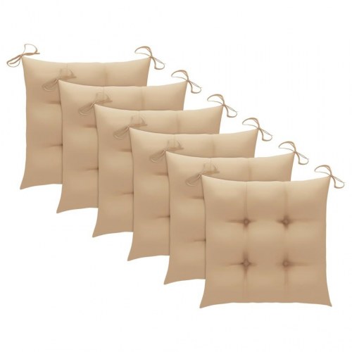 Foldbare havestole i massivt teaktræ med beige hynder - 6 stk.
