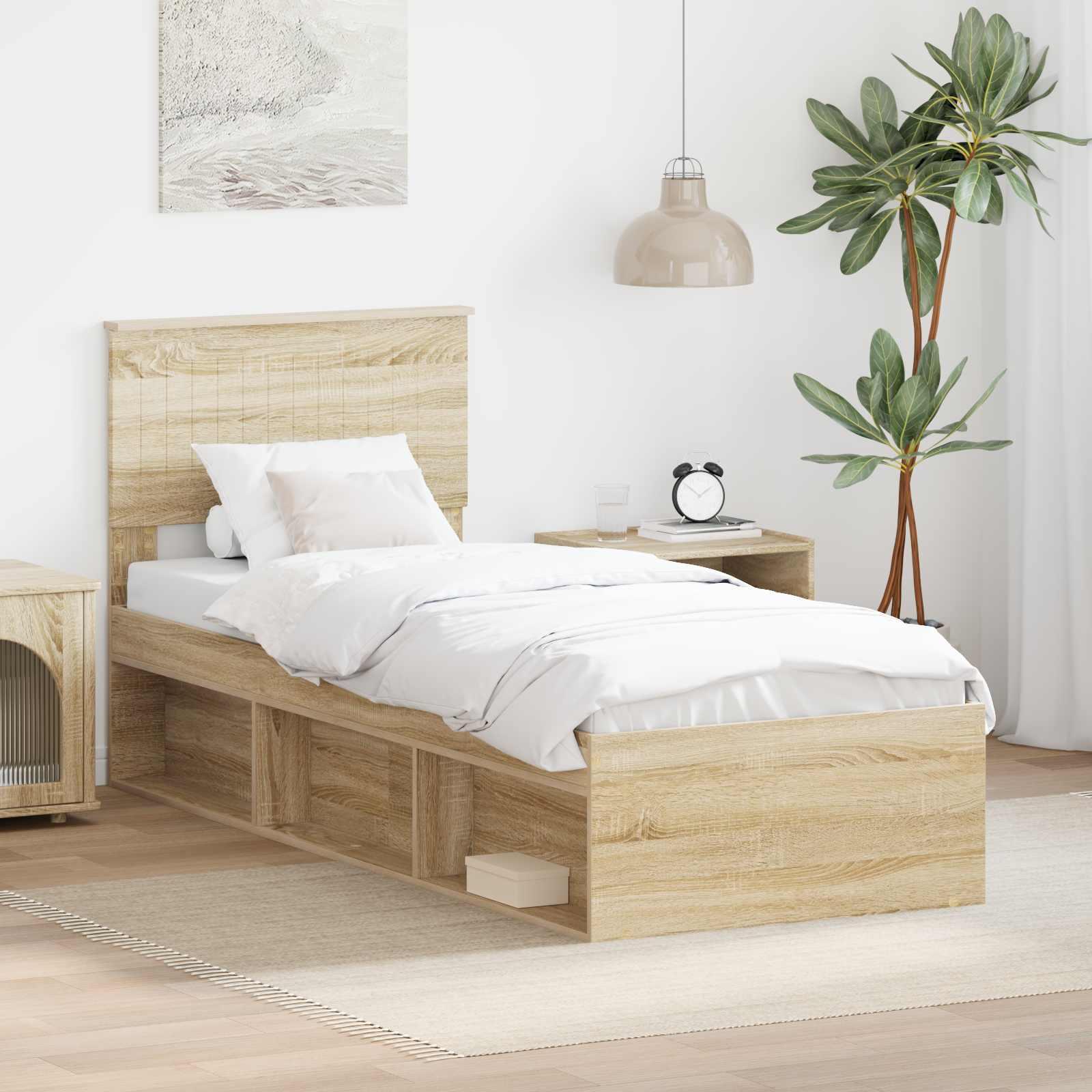 Sengestel Med Hovedgærde Massiv Fyrretræ - Sonoma-eg / 75 x 190 cm