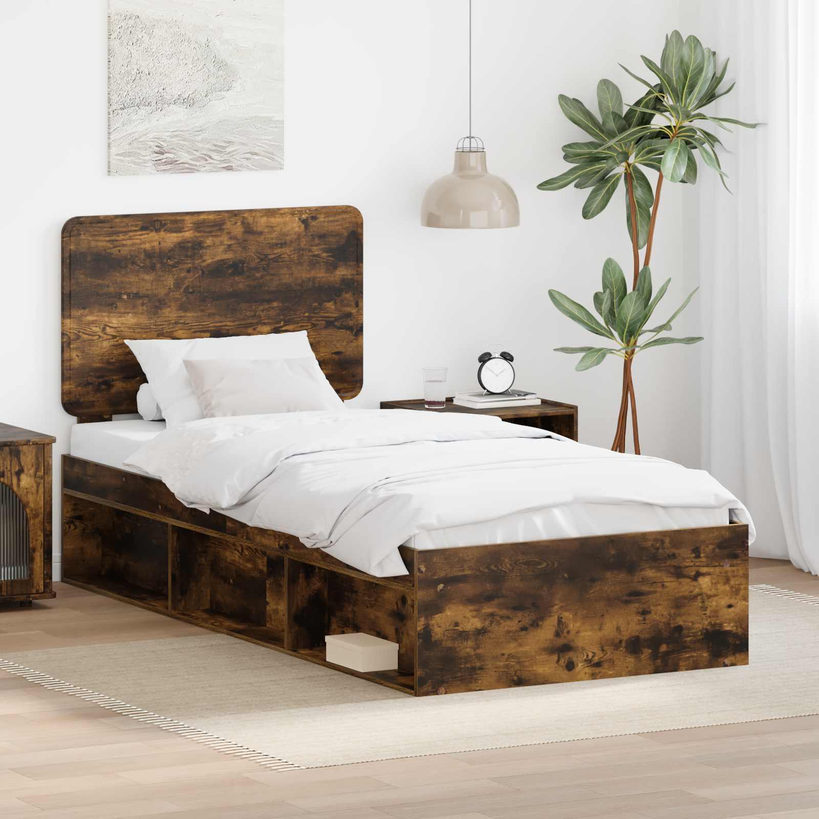 Sengestel med hovedgærde Røget eg 100 x 200 cm Massiv fyrretræ