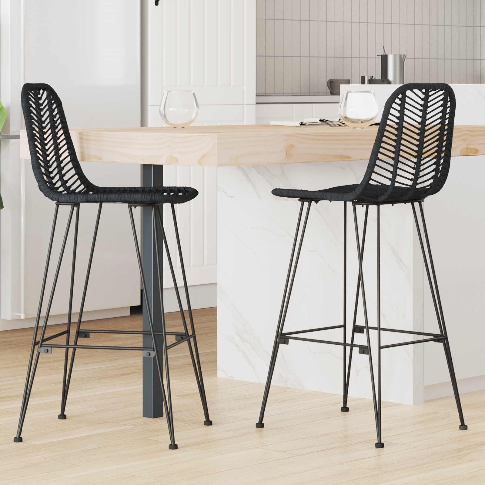 Barstol 2 stk Sort 44,5 x 53 x 111 cm Rattan og Jern
