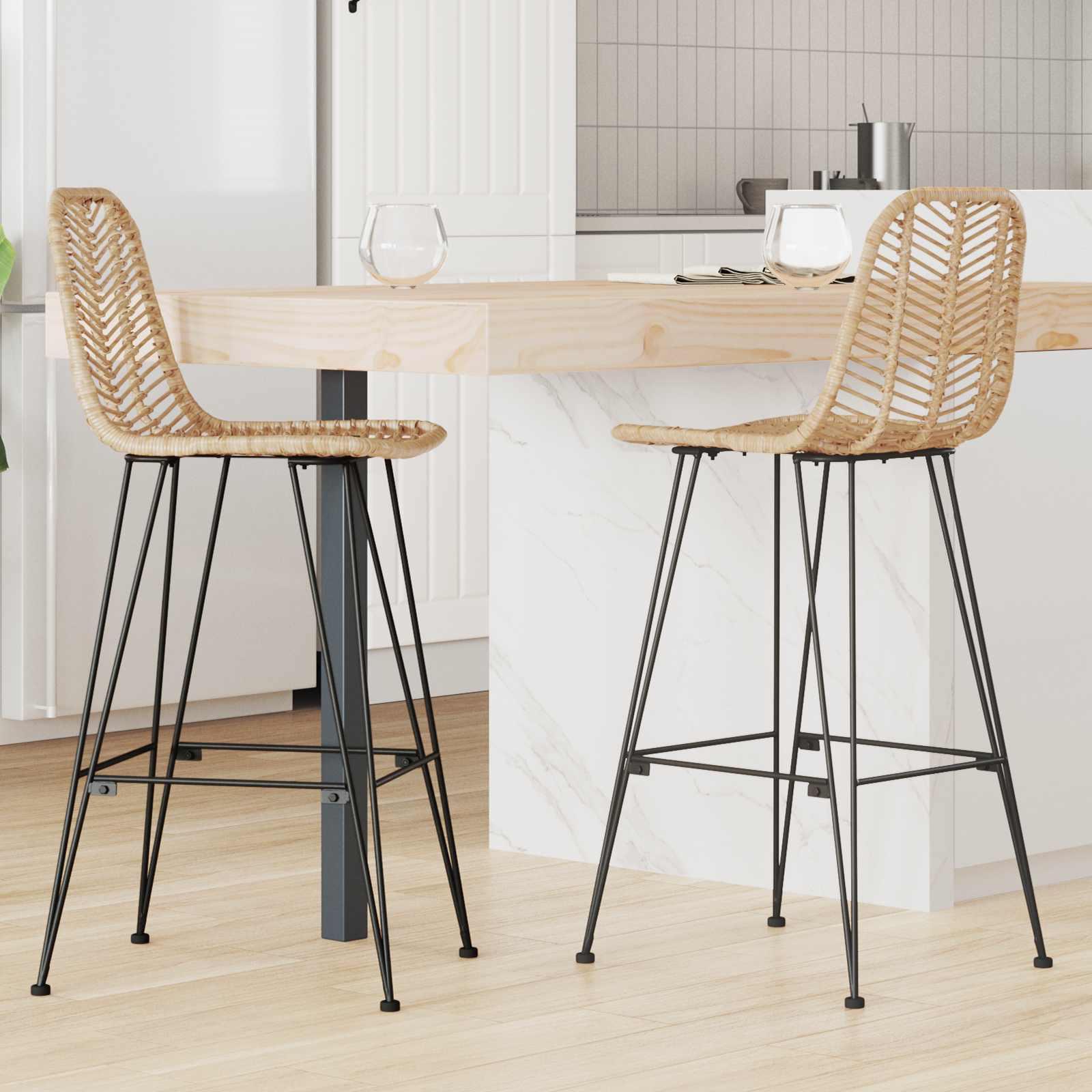 Barstol 2 stk Naturfarvet 44,5 x 53 x 111 cm Rattan og Jern