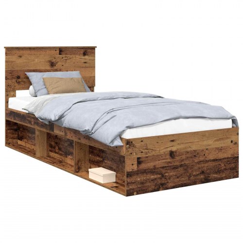 Sengestel med hovedgavl 90 x 190 cm - gammelt træ