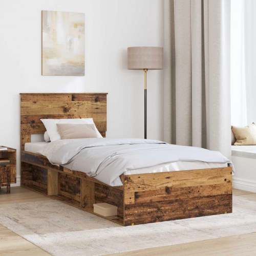 Sengestel med hovedgavl 90 x 190 cm - gammelt træ
