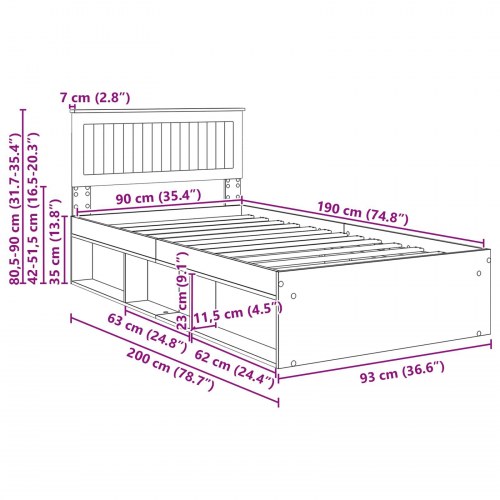 Sengestel med hovedgavl - brun eg 90 x 190 cm