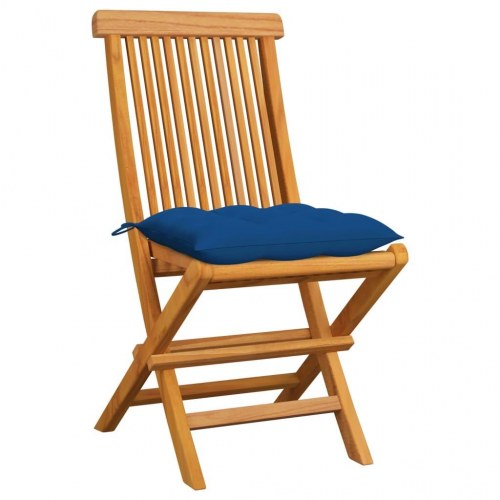 Foldbare havestole i massivt teak med blå hynder - 6 stk.