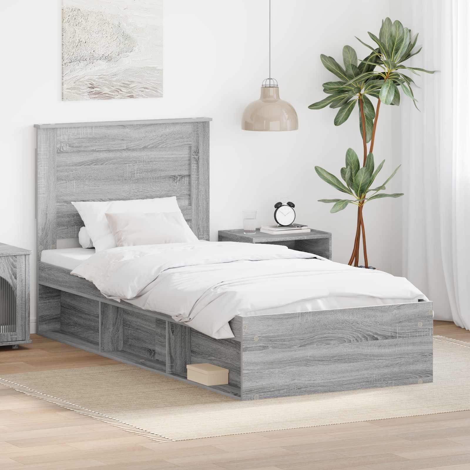 Sengestel med hovedgærde Grå Sonoma 75 x 190 cm Massiv fyrretræ