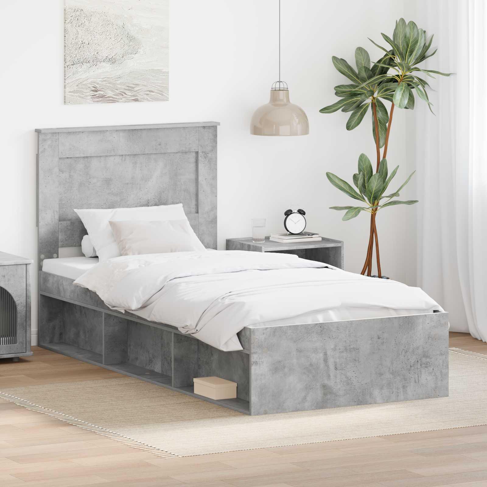 Sengestel med hovedgærde Beton Grå 75 x 190 cm Massiv fyrretræ