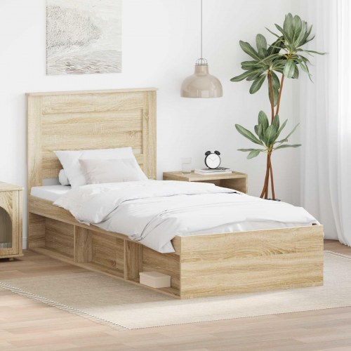 Sengestel med opbevaring 75 x 190 cm - sonoma eg