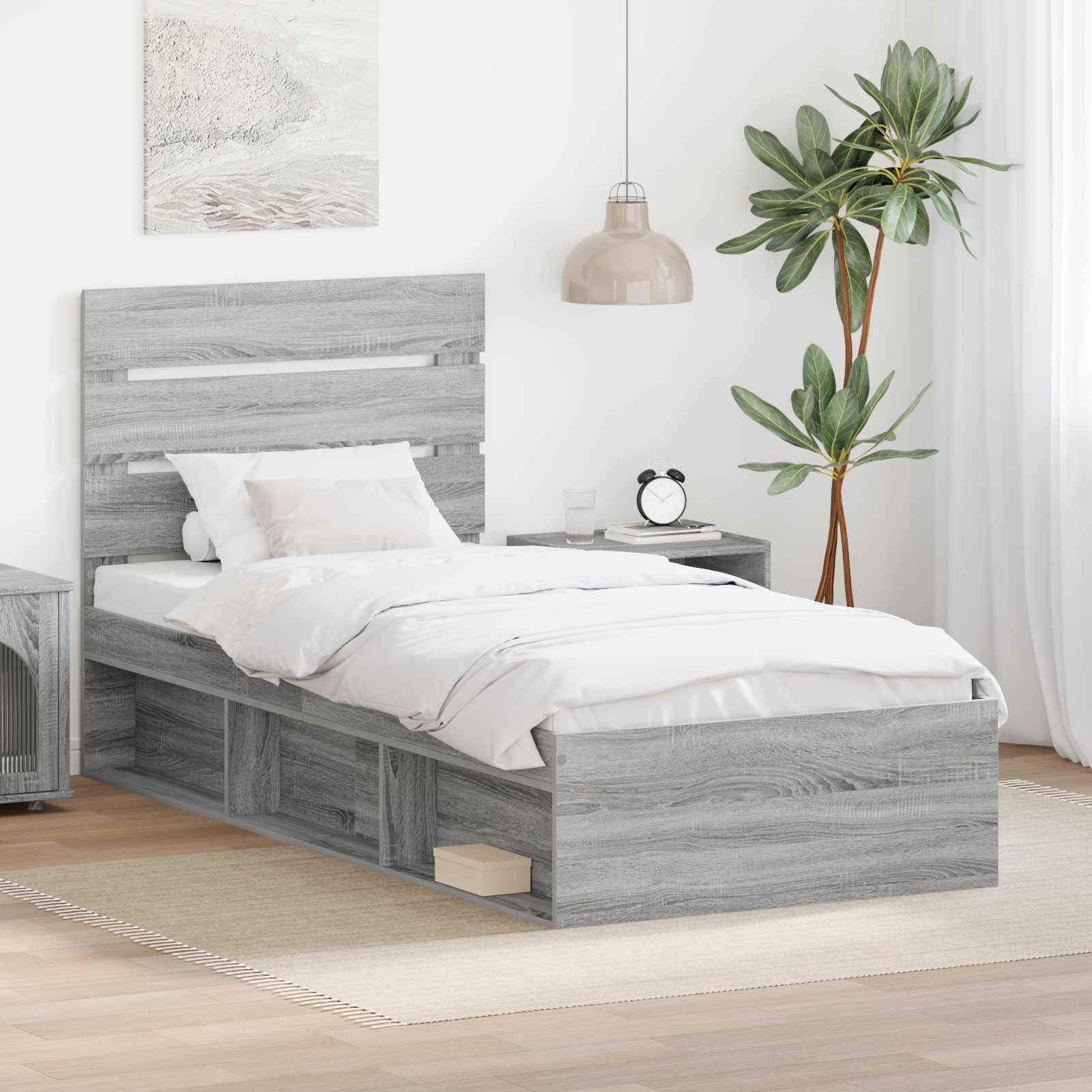 Sengestel med hovedgærde Grå Sonoma 75 x 190 cm Massiv fyrretræ