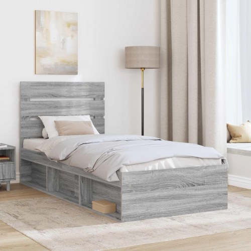 Sengestel med hovedgærde 75 x 190 cm - grå sonoma