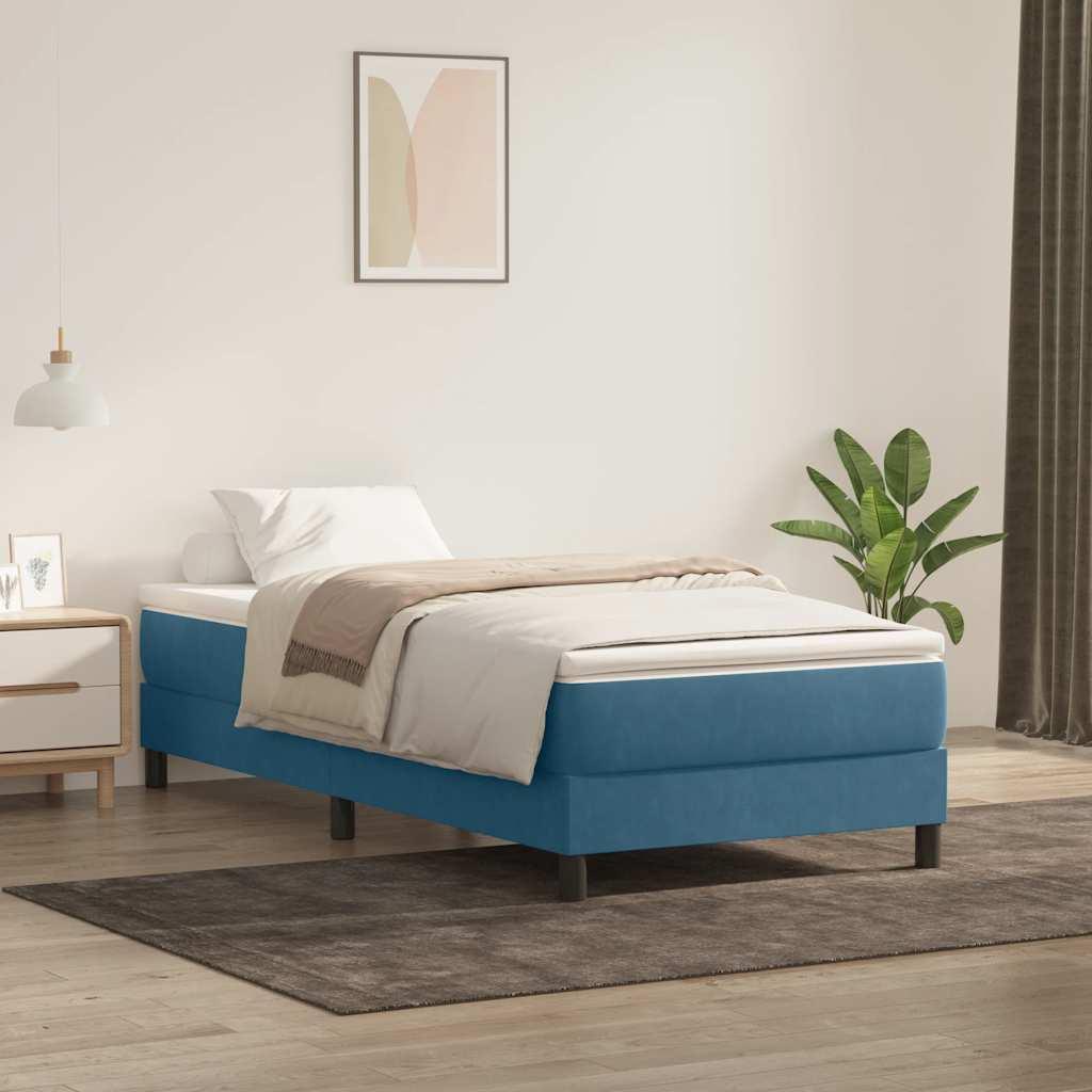 Kontinentalseng med madras mørkeblå 90x210 cm fløjl
