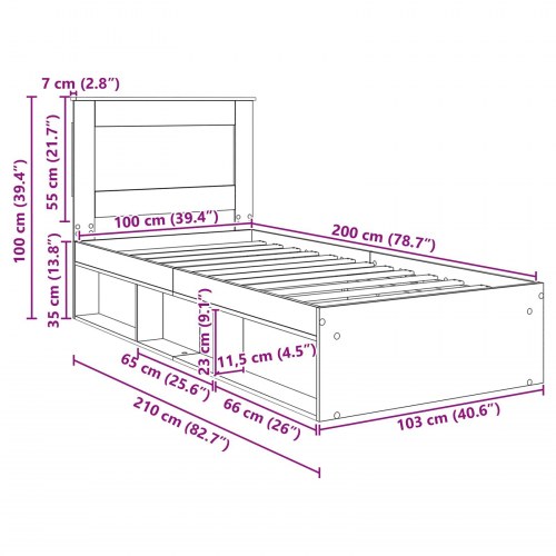 Sengestel i gammelt træ 100 x 200 cm