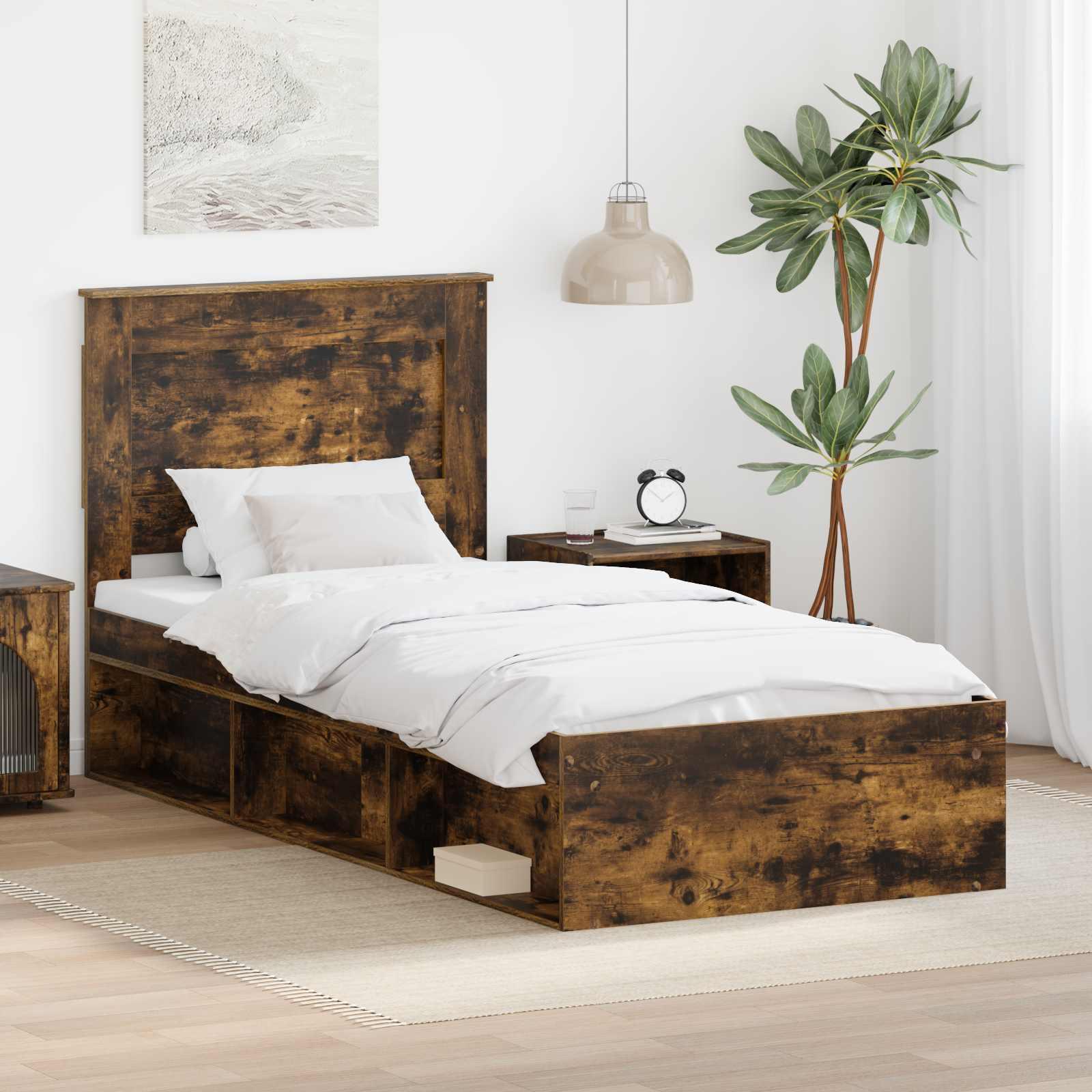 Sengestel med hovedgærde Røget eg 100 x 200 cm Massiv fyrretræ