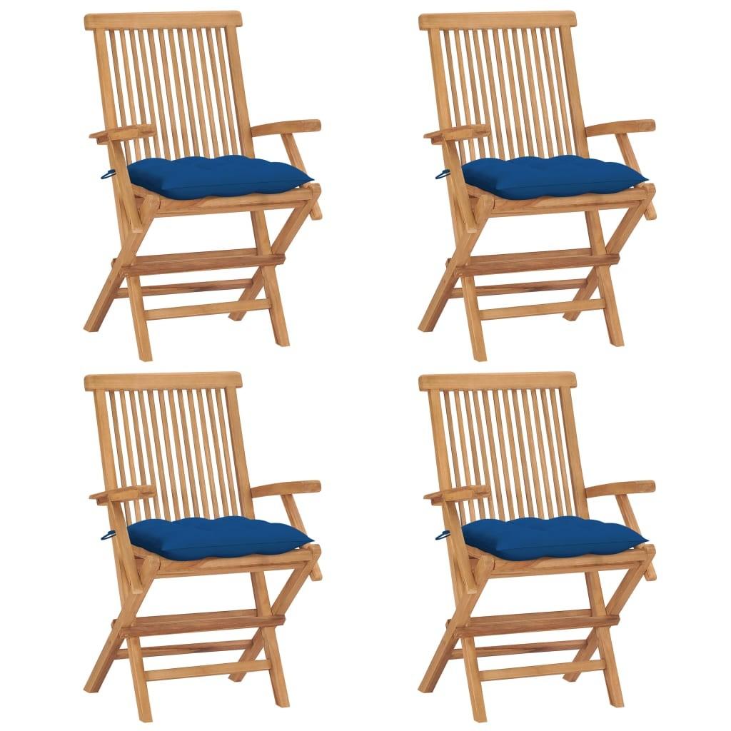 Havestole Med Blå Hynder Stk Massivt Teaktræ