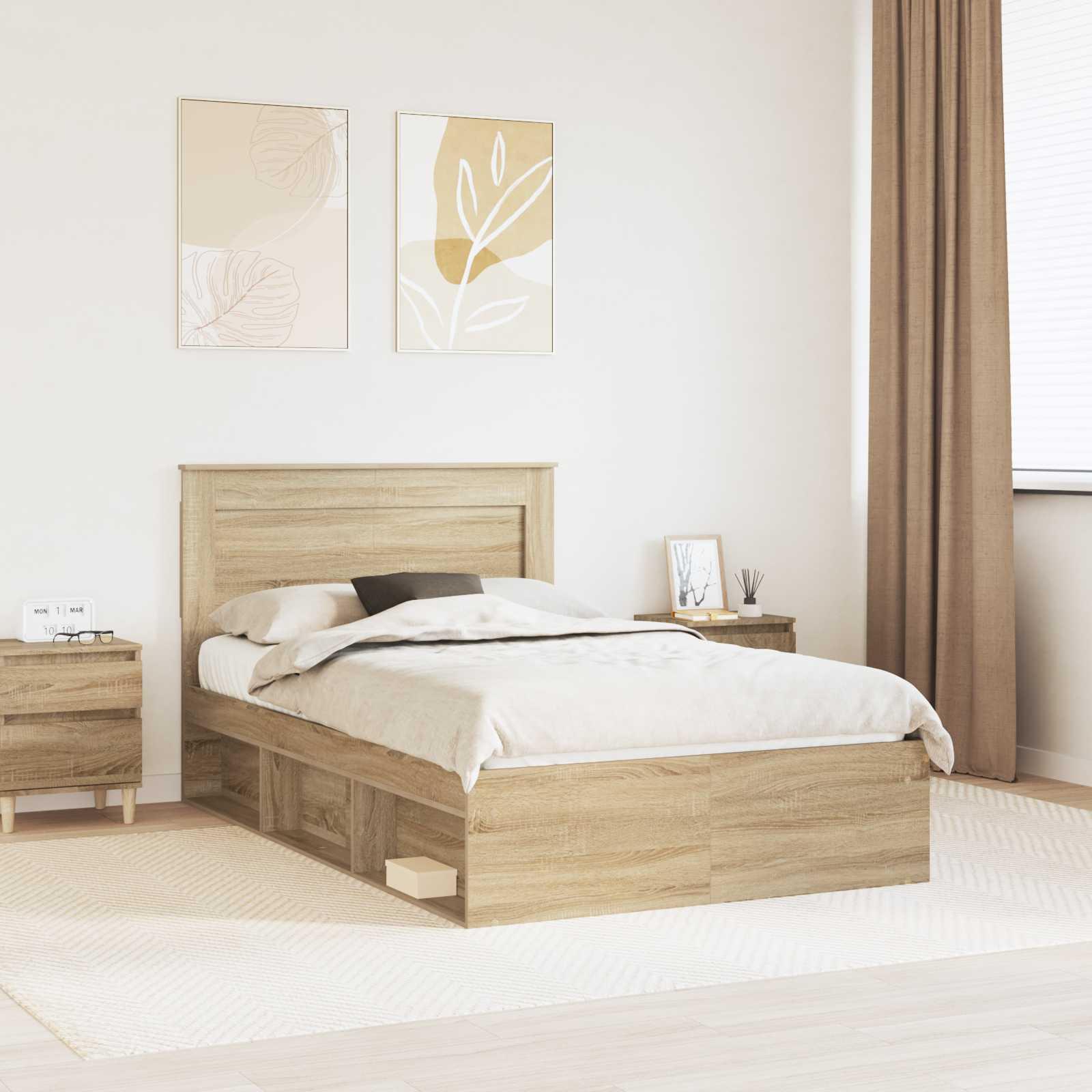 vidaXL Sengestel med hovedgærde Sonoma 120 x 190 cm Massiv fyrretræ