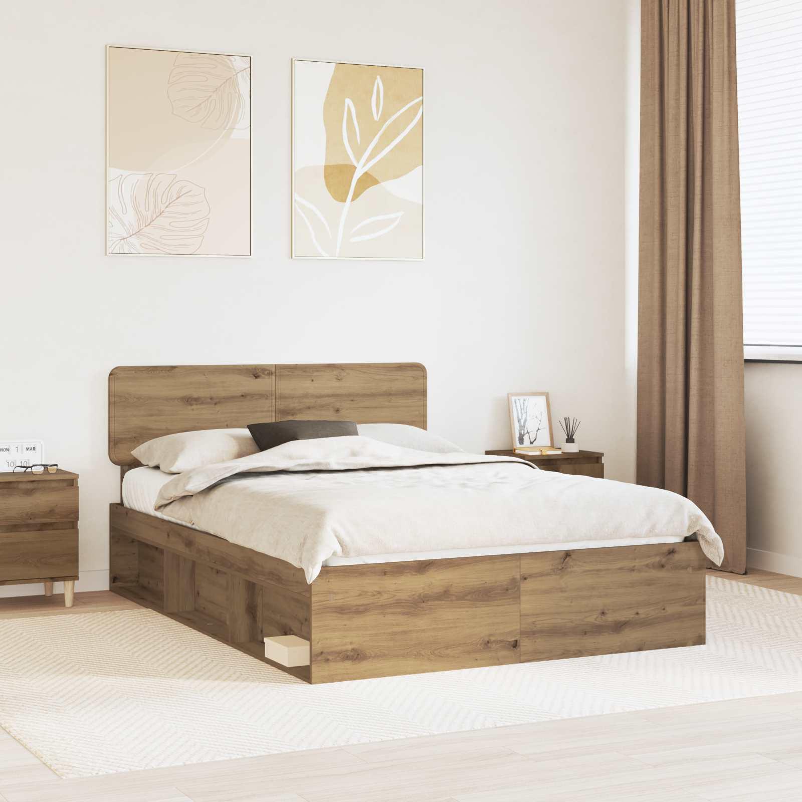 Sengestel i Artisan eg 140 x 190 cm - massiv fyrretræ, inkl. hovedgærde og lamelbund