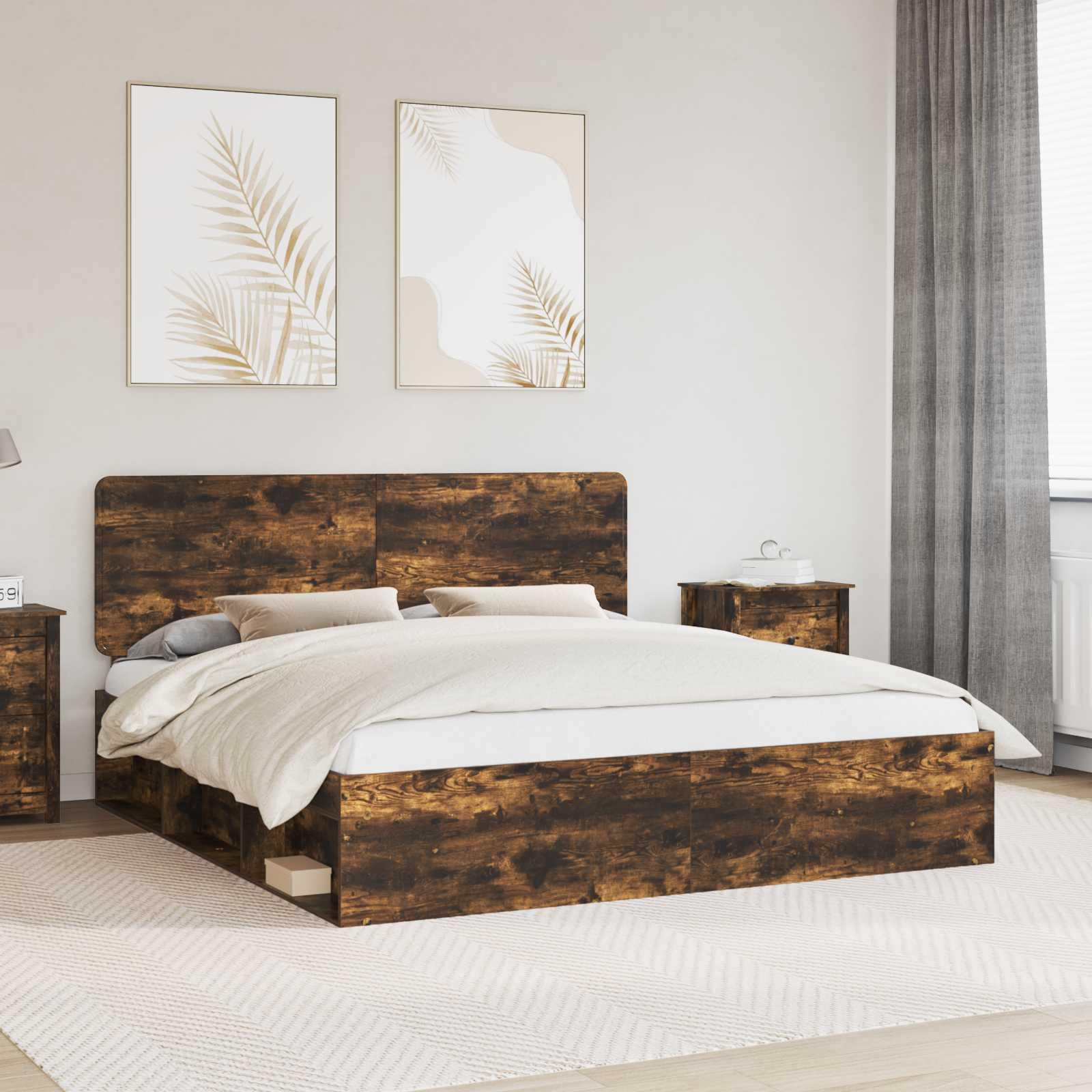 Sengestel med hovedgærde Røget eg 180 x 200 cm Massiv fyrretræ