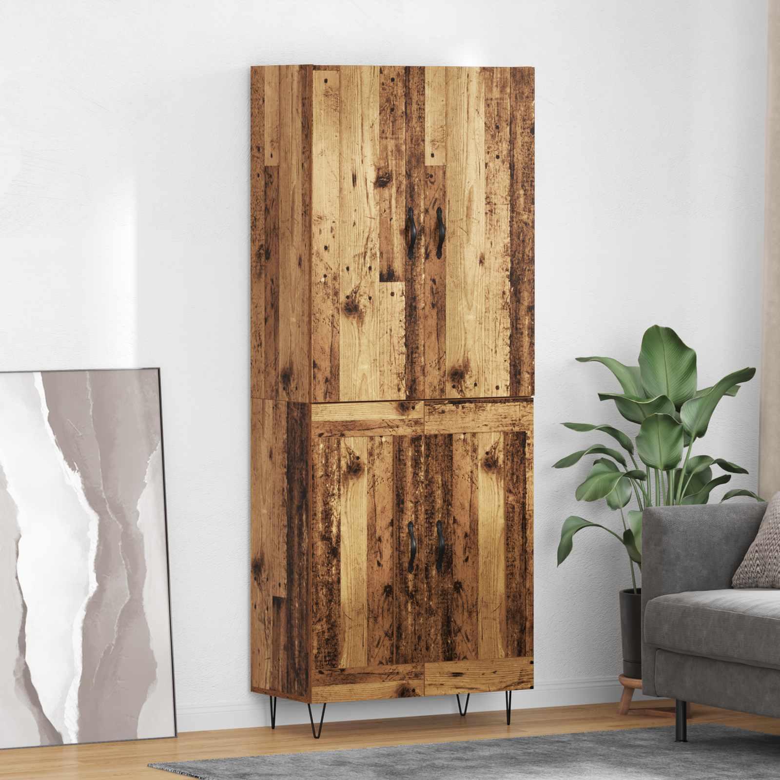 Højskab 69,5X34X180 Cm Konstrueret Træ - Gammelt træ / 2 trælåger