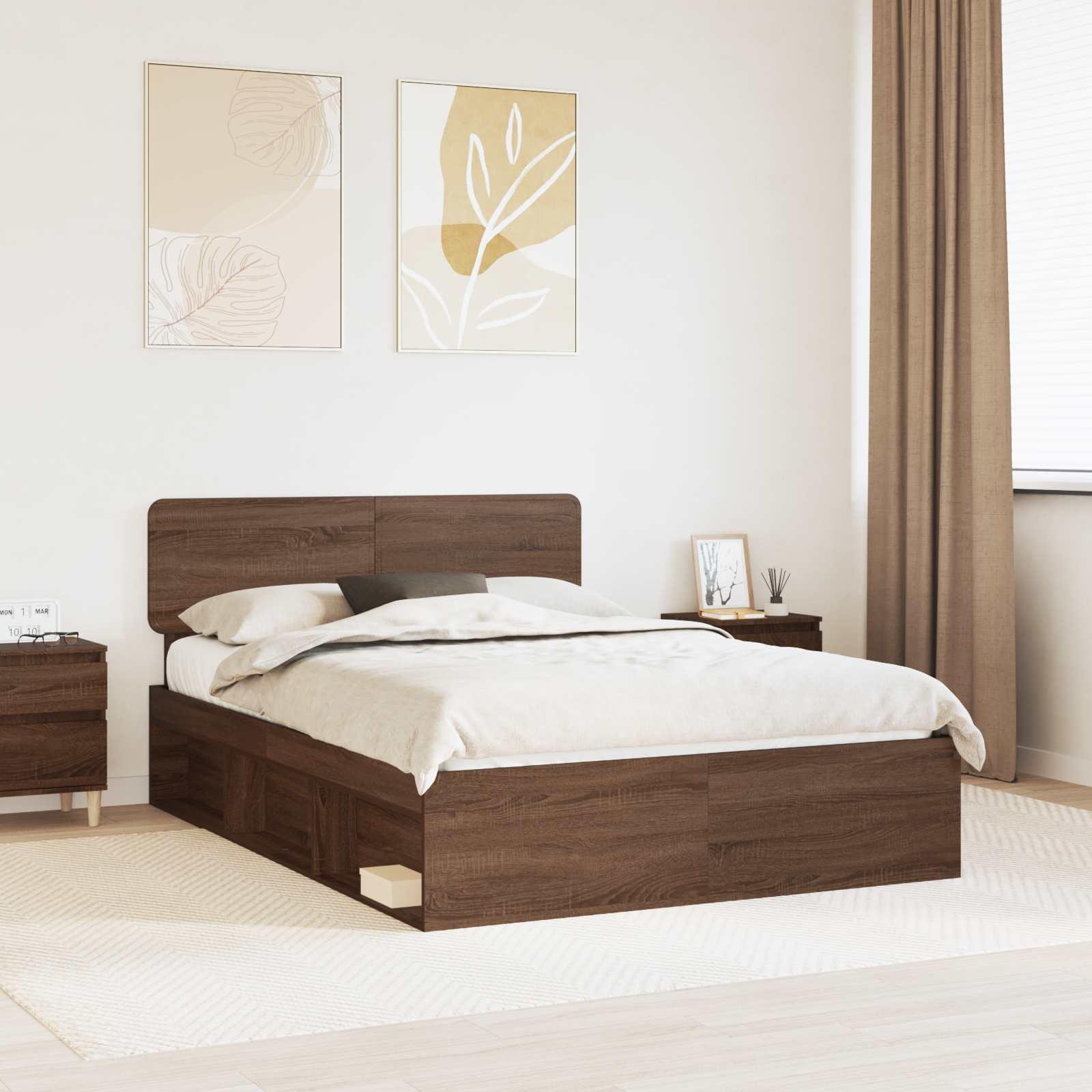 Sengestel med hovedgærde Brun eg 140 x 200 cm Massiv fyrretræ