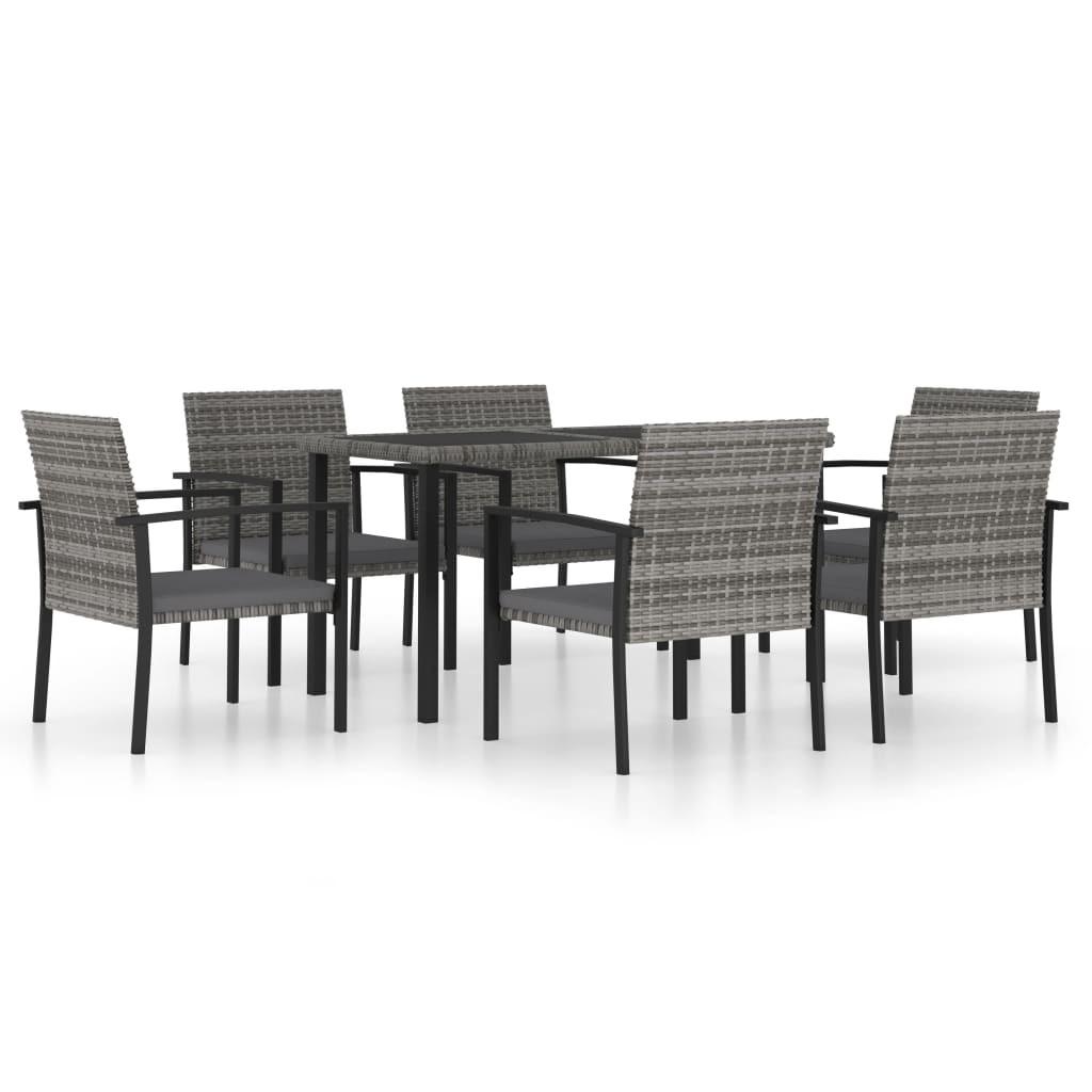 Spisebordssæt til haven 7 dele polyrattan grå billede