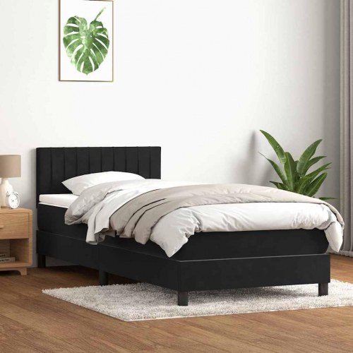 Kontinentalseng med madras 90x220 cm fløjl sort