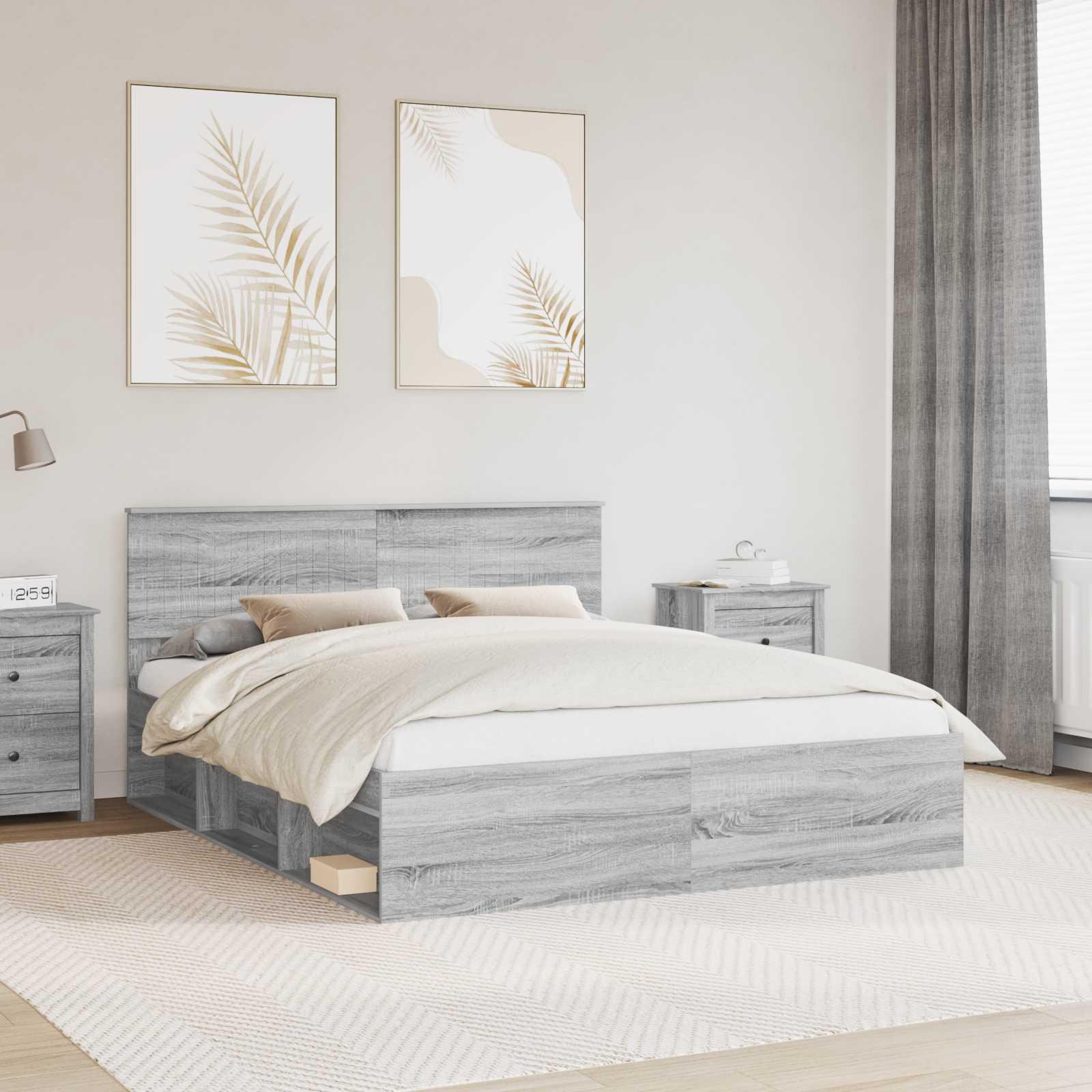 Sengestel Med Hovedgærde Massiv Fyrretræ - Grå sonoma-eg / 160 x 200 cm