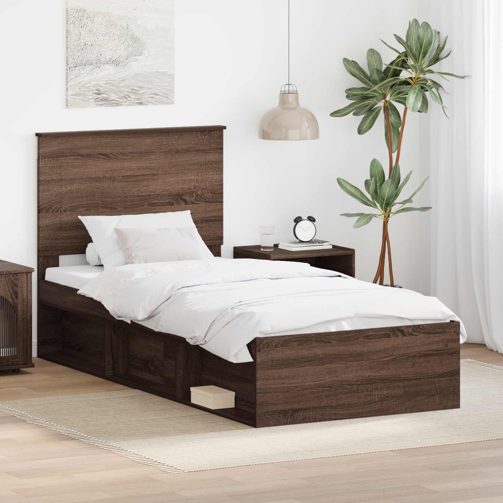 Sengestel med hovedgærde Brun eg 100 x 200 cm Massiv fyrretræ