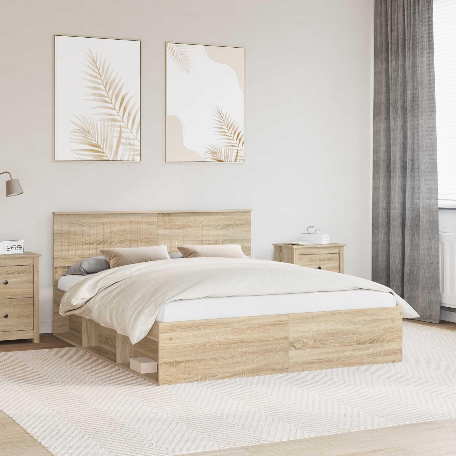 Sengestel Med Hovedgærde Massiv Fyrretræ - Sonoma-eg / 160 x 200 cm