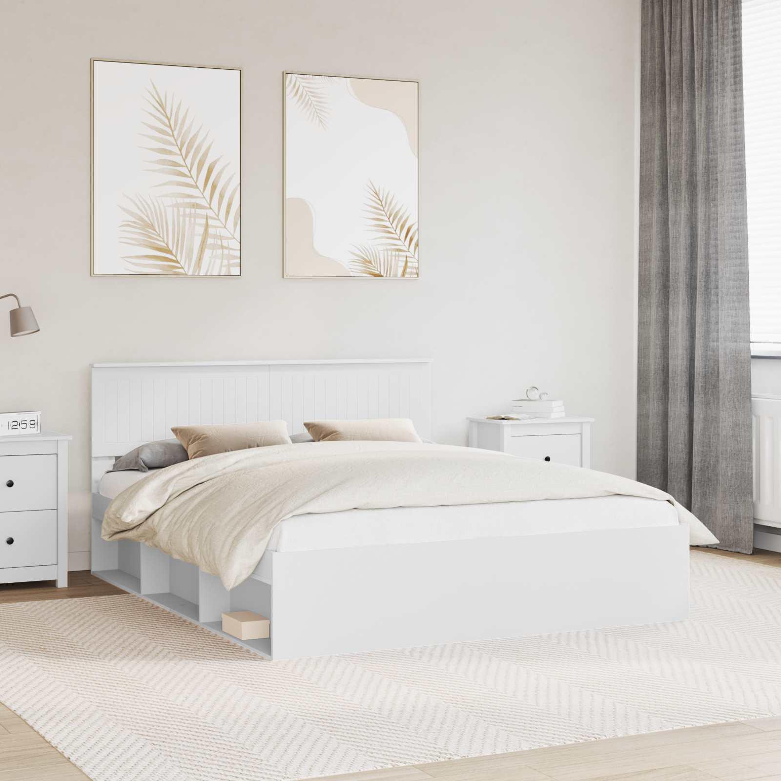 Sengestel Med Hovedgærde Massiv Fyrretræ - Hvid / 160 x 200 cm