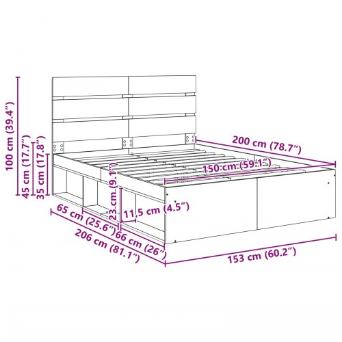 Sengestel med hovedgærde Sonoma eg 150 x 200 cm Massiv fyrretræ