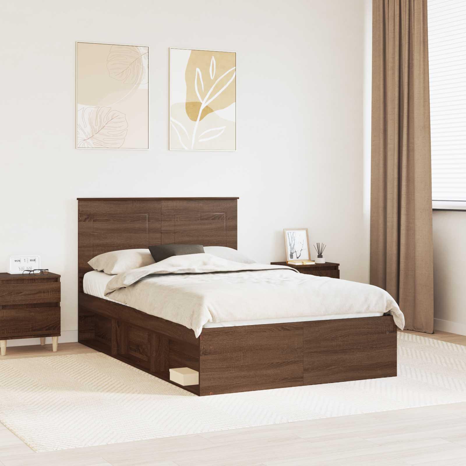 Sengestel med hovedgærde Brun eg 120 x 190 cm Massiv fyrretræ