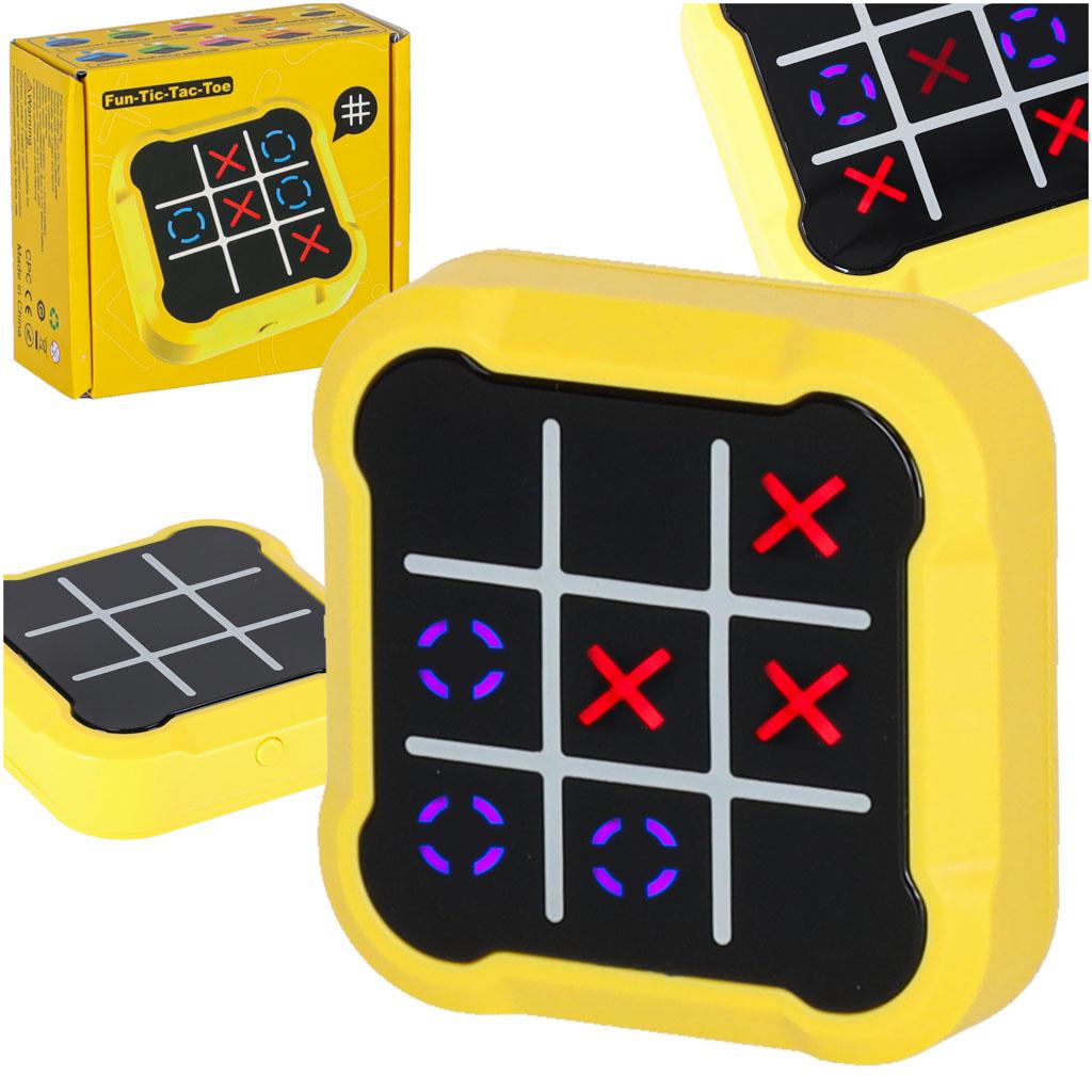 Elektronisk kryds og bolle 4-i-1 - bærbar konsol, gul