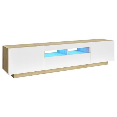 Tv-skab med LED-lys 180x35x40 cm hvid og sonoma-eg