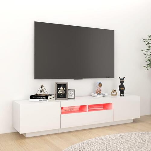 Tv-skab med LED-lys 180x35x40 cm hvid højglans