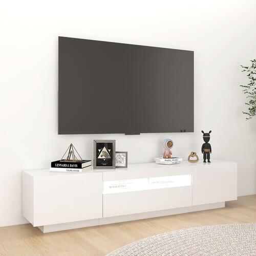 Tv-skab med LED-lys 180x35x40 cm hvid højglans