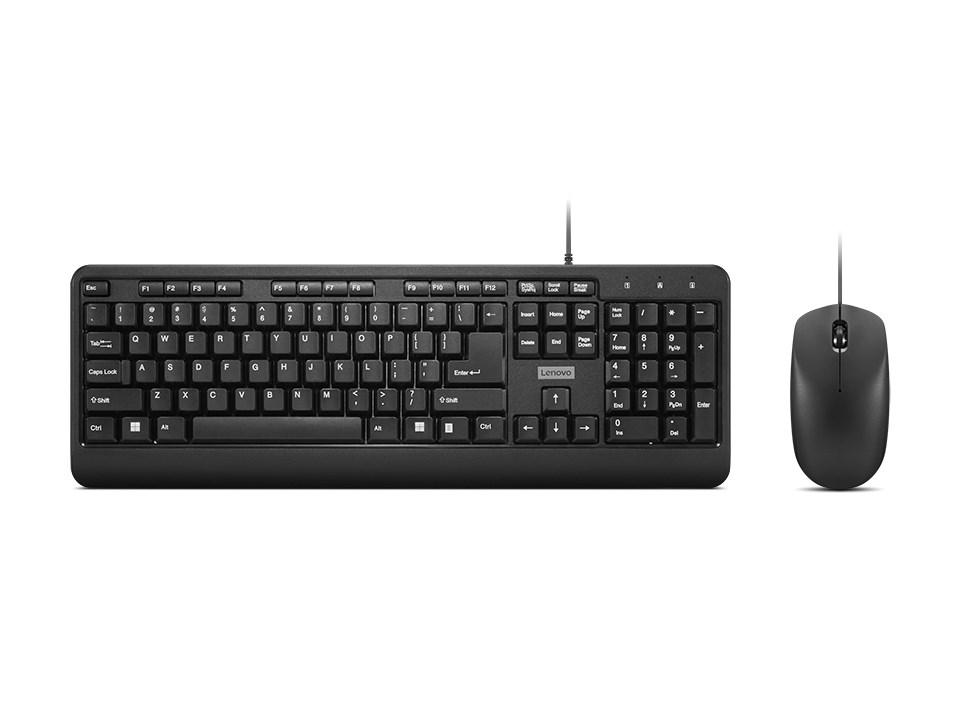 Tastatur og mus med kabel - Lenovo 160, USB, sort (US-ENG) billede