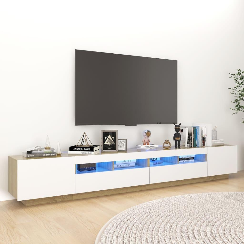 Tv-skab med LED-lys 260x35x40 cm hvid og sonoma-eg