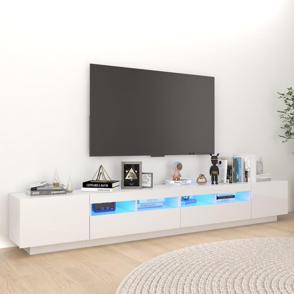 Tv-skab med LED-lys 260x35x40 cm hvid højglans