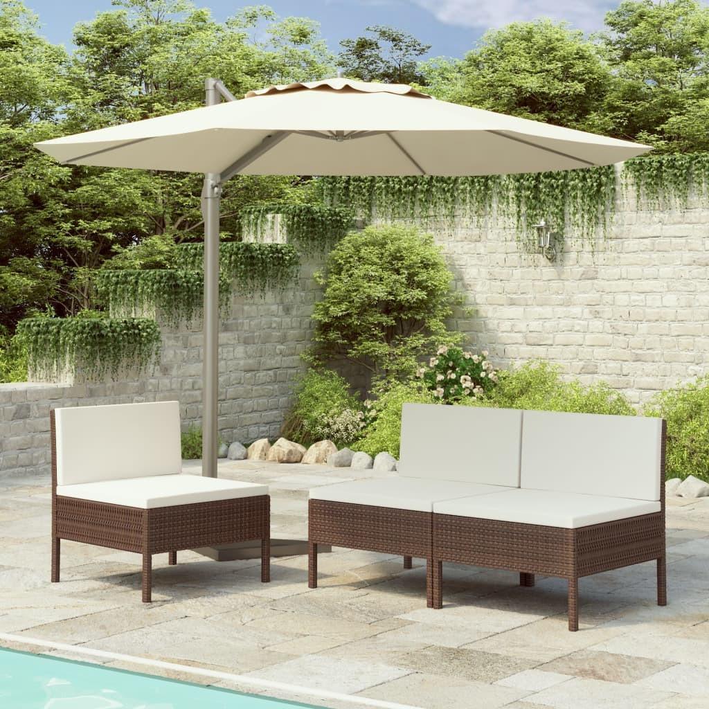 Havestole 3 stk. med hynder polyrattan brun