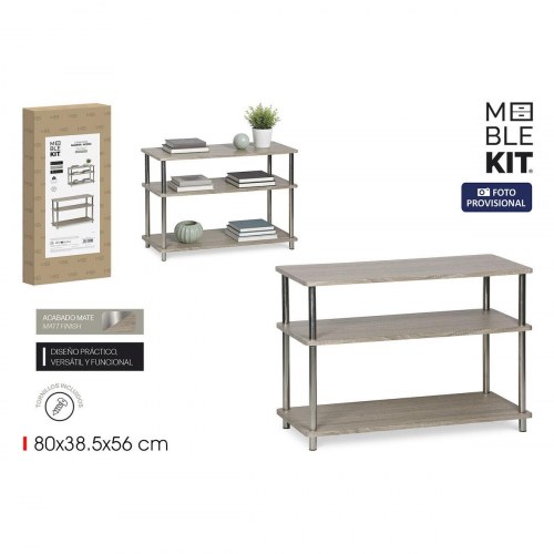 Reol med 3 hylder MobleKit - brun/sølv, træ og stål, 80 × 38,5 × 56 cm