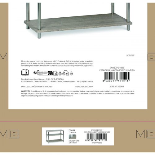 Reol med 3 hylder MobleKit - brun/sølv, træ og stål, 80 × 38,5 × 56 cm