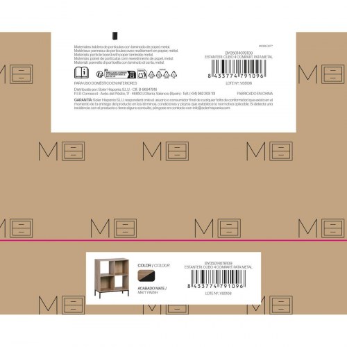 Reol med 4 rum MobleKit - brun/sort, træ og metal, 60 × 29 × 72 cm