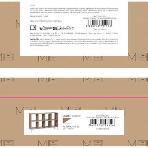 Reol med kubehylder MobleKit - hvid/brun, træ og metal, 118 × 29 × 72 cm