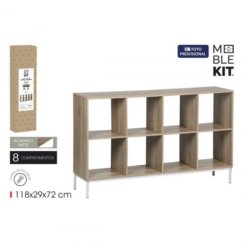 Reol med kubehylder MobleKit - hvid/brun, træ og metal, 118 × 29 × 72 cm